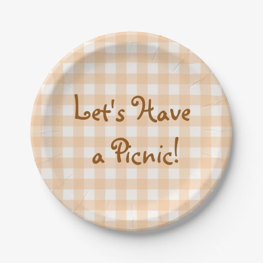 Bleek Peach Gingham Picnic Papieren Bordje (Voorkant)