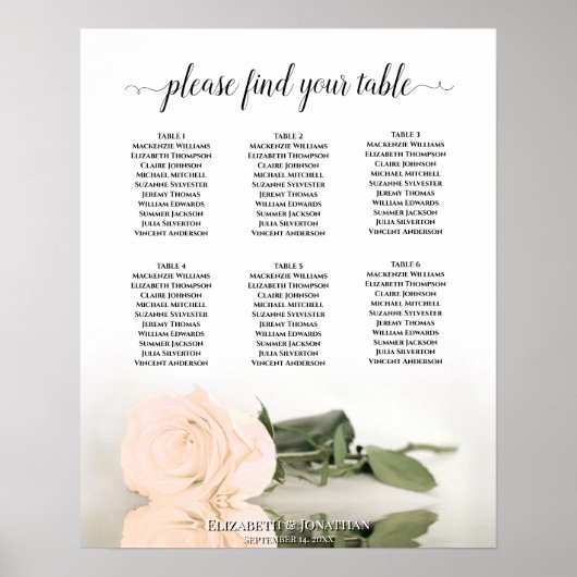 Bleek Peach Roos 6 Table Wedding Seating Chart Poster (Voorkant)