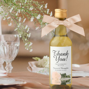 Bleek Peach Roos Elegant Wedding Bedankt Mini Wijn Etiket