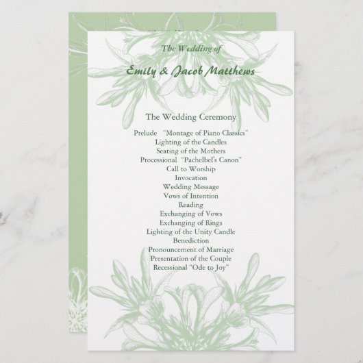 Bleek programma Mint en White Floral Wedding Progr (Voorkant / Achterkant)