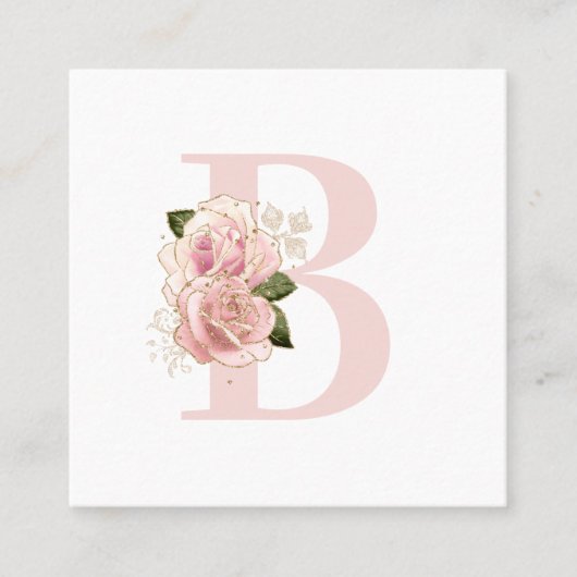 Bleek Roos Goud Bloemen Monogram Vierkante Visitekaartje (Voorkant)