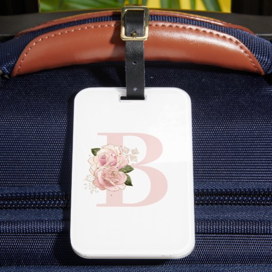 Bleek Roos Gouden Bloemen Monogrammed Bagagelabel (Voorkant Insitu 2)