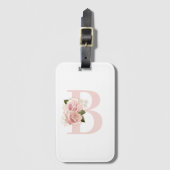 Bleek Roos Gouden Bloemen Monogrammed Bagagelabel (Voorkant (verticaal))