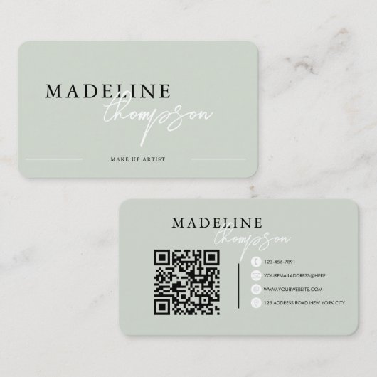 Bleek Roze Beige Kalligrafie Script QR-code Visitekaartje (Voorkant / Achterkant)