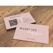 Bleek Roze Beige Kalligrafie Script QR-code Visitekaartje