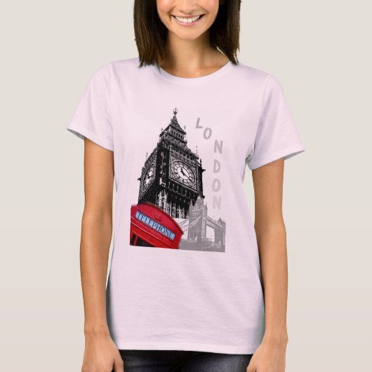 Bleek-roze Big Ben Clock Tower London Red Telefoon T-shirt (Voorkant)