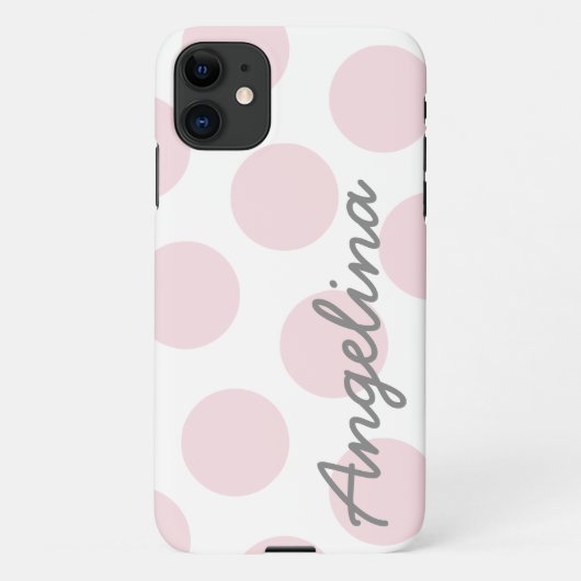 Bleek roze Big Polka Dot Pattern gepersonaliseerd iPhone Hoesje (Achterkant)