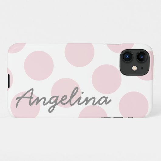 Bleek roze Big Polka Dot Pattern gepersonaliseerd iPhone Hoesje (Achterkant horizontaal)