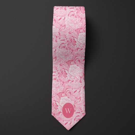 Bleek roze bloemmonogram stropdas
