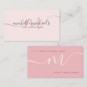 Bleek Roze Blush Minimale monogram script Visitekaartje (Voorkant / Achterkant)
