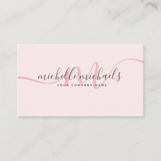 Bleek Roze Blush Minimale monogram script Visitekaartje (Voorkant)