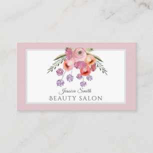 Bleek roze Boho waterverf floral bouquet Visitekaartje