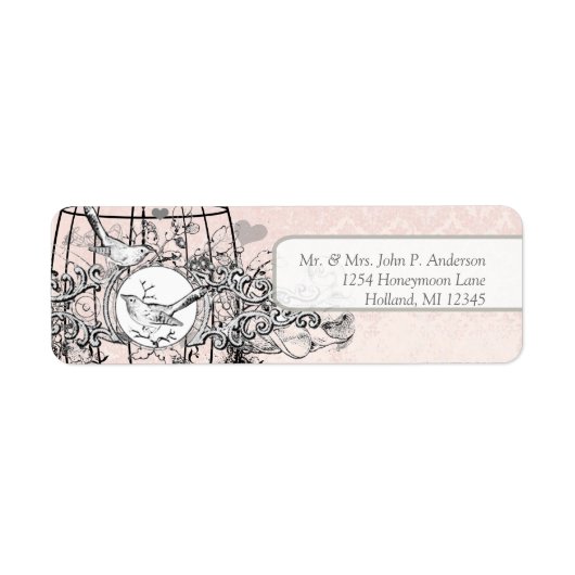 Bleek Roze Damask Musical  Bird Cage Etiket (Voorkant)