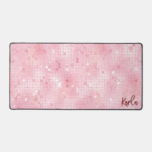 Bleek roze disco spiegels glitter | Aangepast mono Bureaumat (Voorkant)