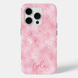 Bleek roze disco spiegels glitter   Aangepast mono iPhone 15 Pro Case