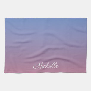 Bleek roze en blauwe gradiëntombre theedoek