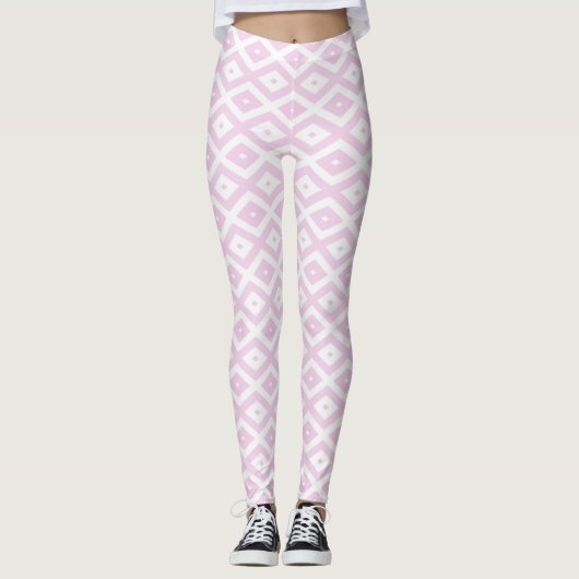 Bleek roze en wit diamantpatroon leggings (Voorkant)