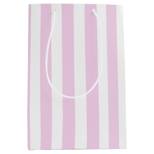 Bleek roze en witte snoepjes strepen medium cadeauzakje (Voorkant)