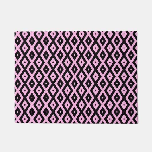 Bleek roze en zwart diamantpatroon deurmat (Voorkant)