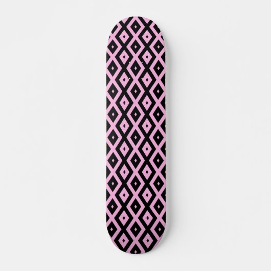 Bleek roze en zwart diamantpatroon persoonlijk skateboard (Voorkant)