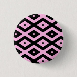 Bleek roze en zwart diamantpatroon ronde button 3,2 cm