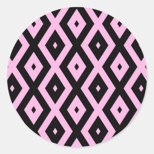 Bleek roze en zwart diamantpatroon ronde sticker