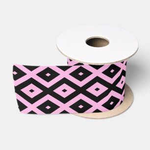 Bleek roze en zwart diamantpatroon satijnen lint