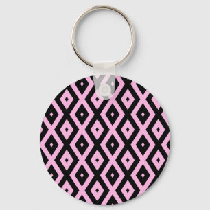 Bleek roze en zwart diamantpatroon sleutelhanger