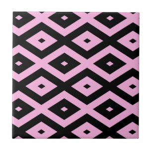 Bleek roze en zwart diamantpatroon tegeltje