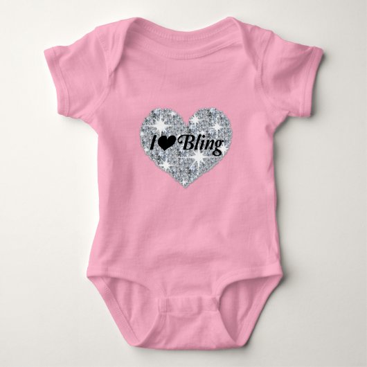 Bleek roze Faux diamanthart "I Love Bling"-ontwerp Romper (Voorkant)