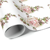 Bleek roze fijne Rozen Cadeaupapier (Rol Hoek)