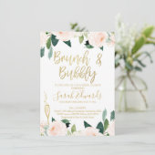Bleek Roze Floral Brunch Bridal Shower Kaart (Staand voorkant)