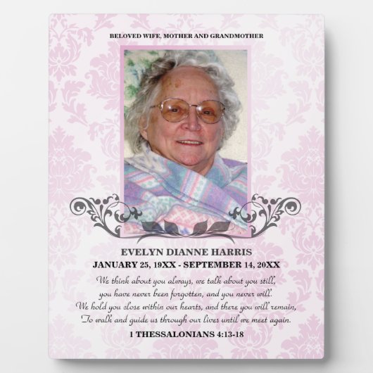 Bleek-roze foto Memorial Plaque Fotoplaat (Voorkant)