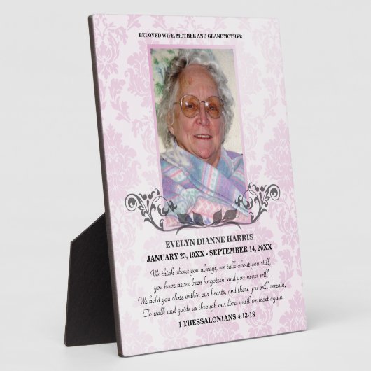 Bleek-roze foto Memorial Plaque Fotoplaat (Zijkant)