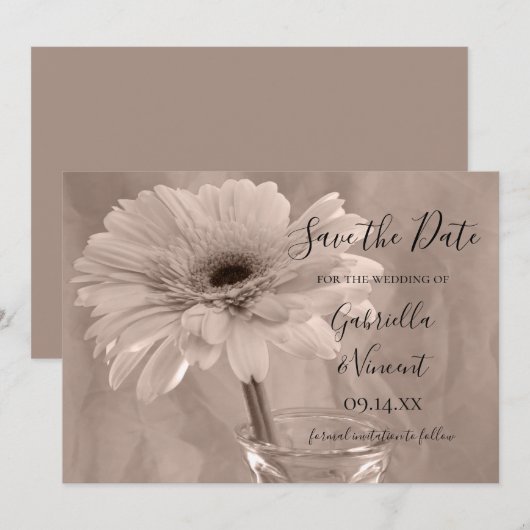 Bleek roze gekleurde Daisy Wedding Save the Date (Voorkant / Achterkant)