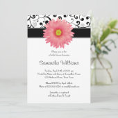 Bleek Roze Gerbera Daisy Black Scroll Vrijgezellen Kaart (Staand voorkant)