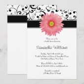 Bleek Roze Gerbera Daisy Black Scroll Vrijgezellen Kaart (Voorkant / Achterkant)