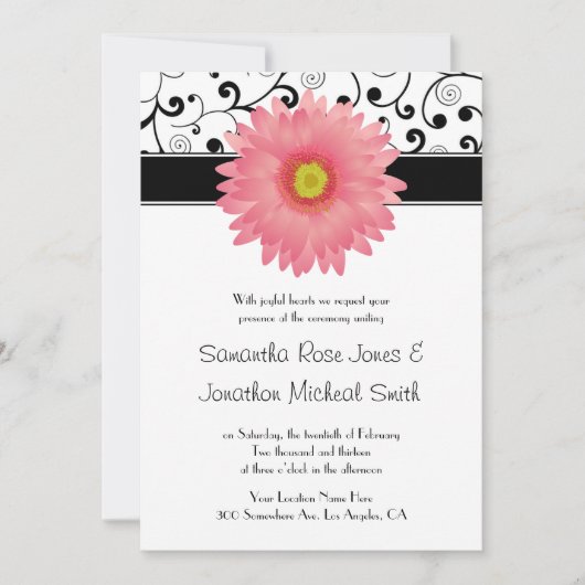 Bleek roze Gerbera Daisy Scroll Design Wedding Kaart (Voorkant)