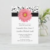 Bleek roze Gerbera Daisy Scroll Design Wedding Kaart (Staand voorkant)