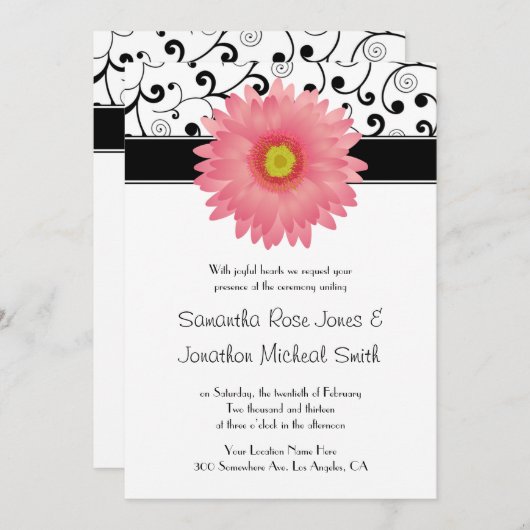 Bleek roze Gerbera Daisy Scroll Design Wedding Kaart (Voorkant / Achterkant)