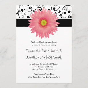 Bleek roze Gerbera Daisy Scroll Design Wedding Kaart
