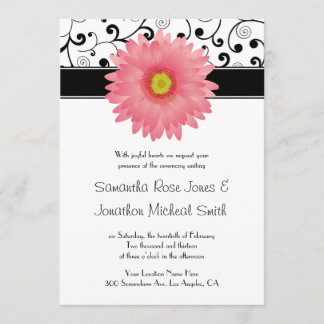 Bleek roze Gerbera Daisy Scroll Design Wedding Kaart
