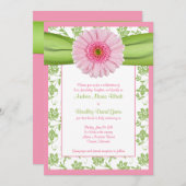 Bleek roze Gerbera Green Floral Wedding Invitation Kaart (Voorkant / Achterkant)