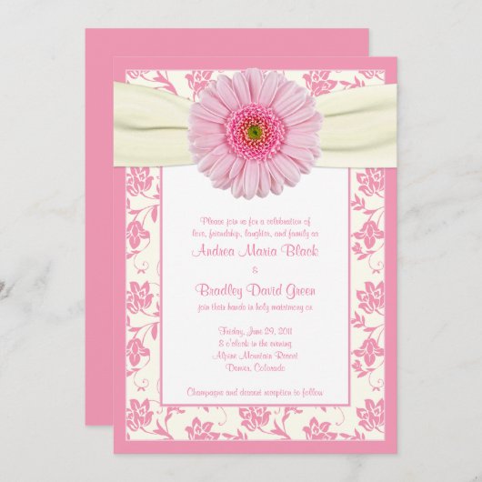 Bleek - roze Gerbera ivoor - finale uitnodiging to (Voorkant / Achterkant)