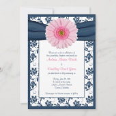 Bleek-roze Gerbera marine - uitnodiging tot huweli (Voorkant)