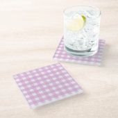 Bleek roze gingham glazen onderzetter (Schuin)