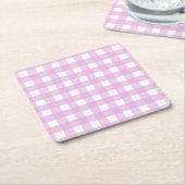 Bleek roze gingham kartonnen onderzetters (Schuin)