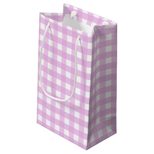Bleek roze gingham klein cadeauzakje (Achterkant Gekanteld)