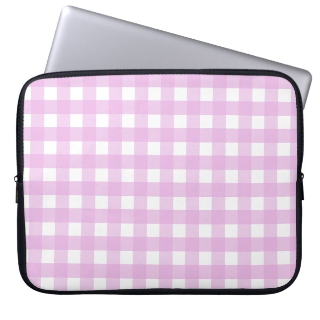 Bleek roze gingham laptop sleeve (Voorkant)