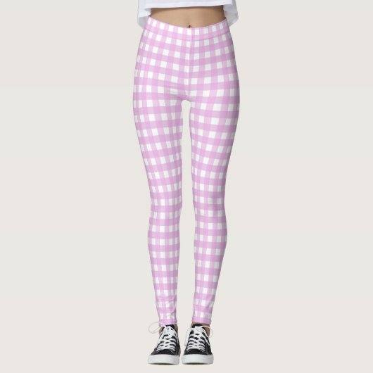 Bleek roze gingham leggings (Voorkant)